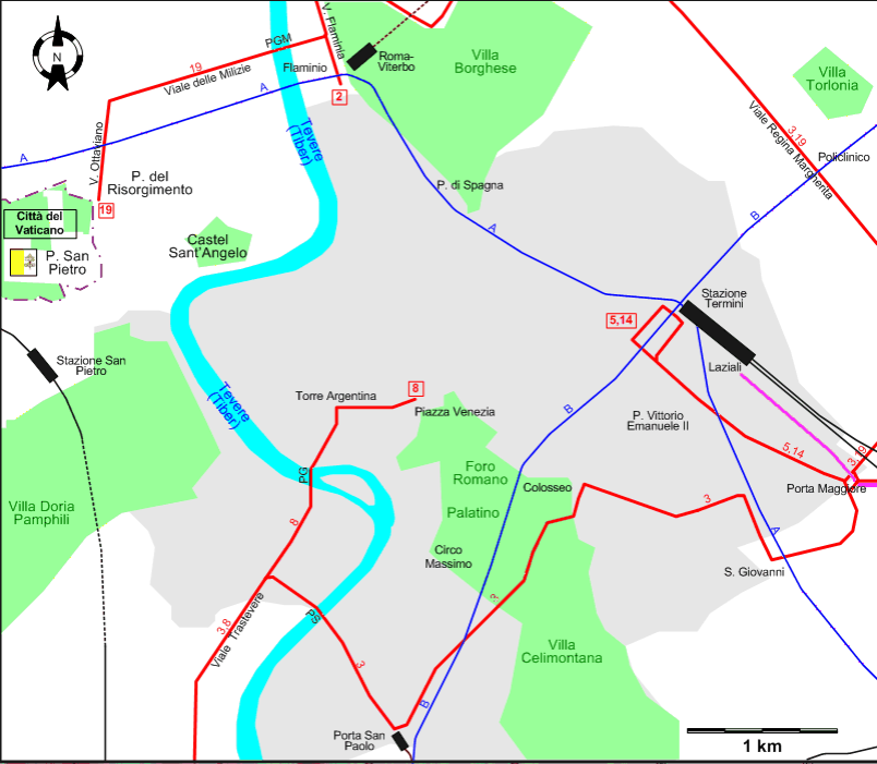 Rome 2013 downtown tram map