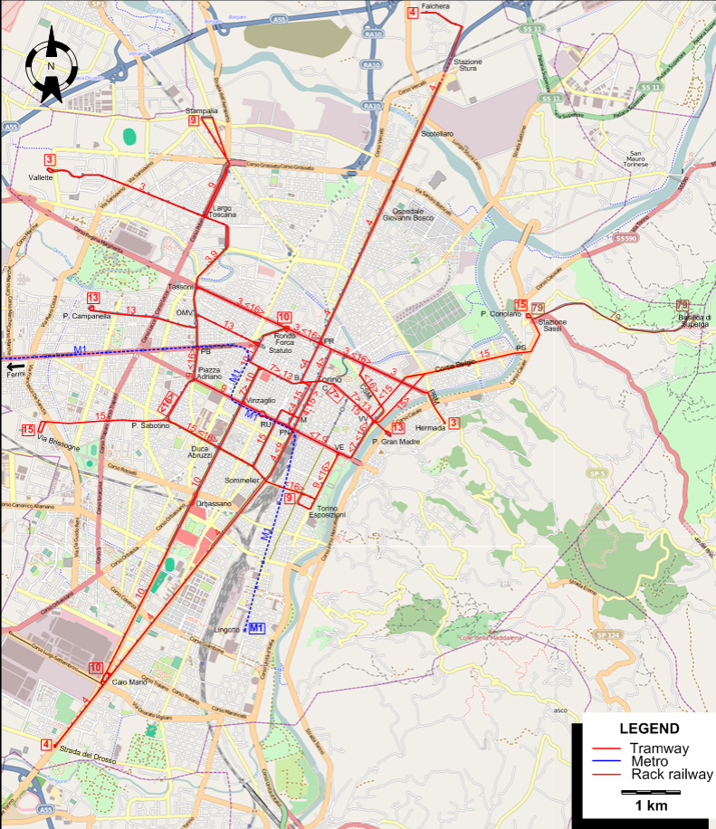 Turin 2011 tram map