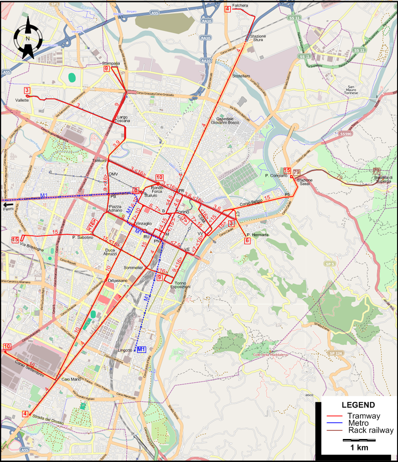 Turin 2015 tram map