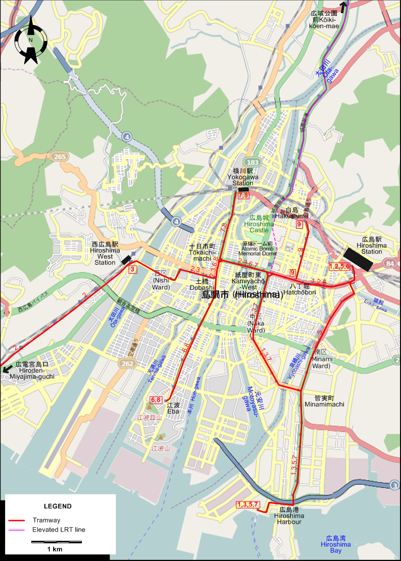 Hiroshima tram map 2009