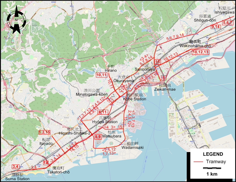 Kobe tram map 1957