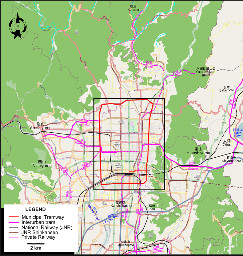 Kyoto suburbs tram map 1978