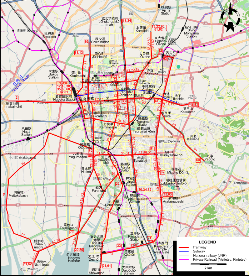 Nagoya tram map – 1961