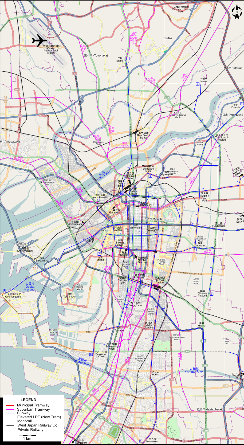Osaka tram map – 2009
