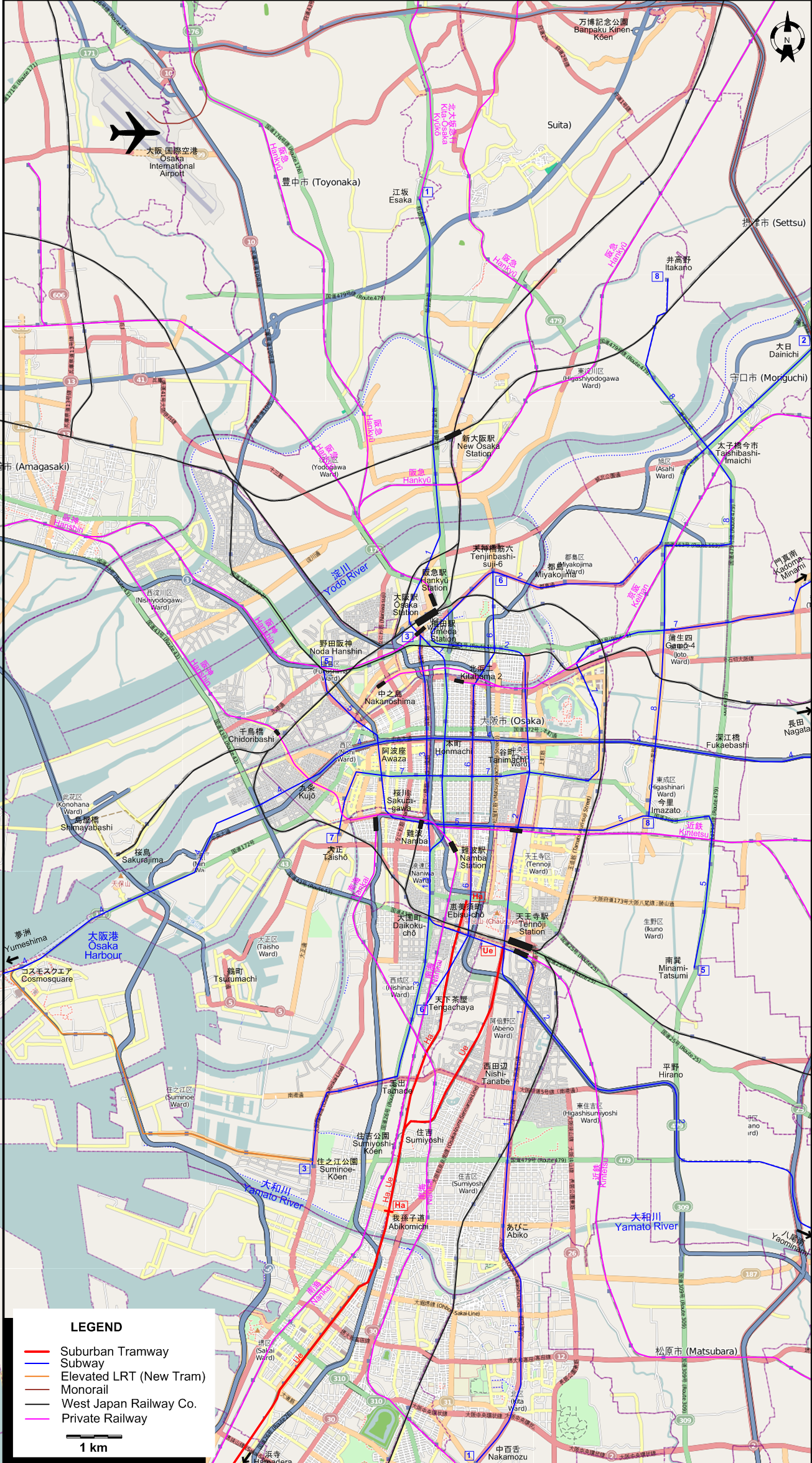 Osaka tram map – 2025