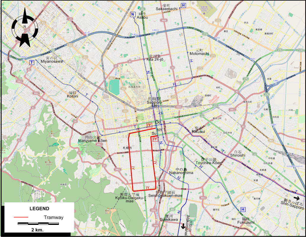 Sapporo tram map – 1999