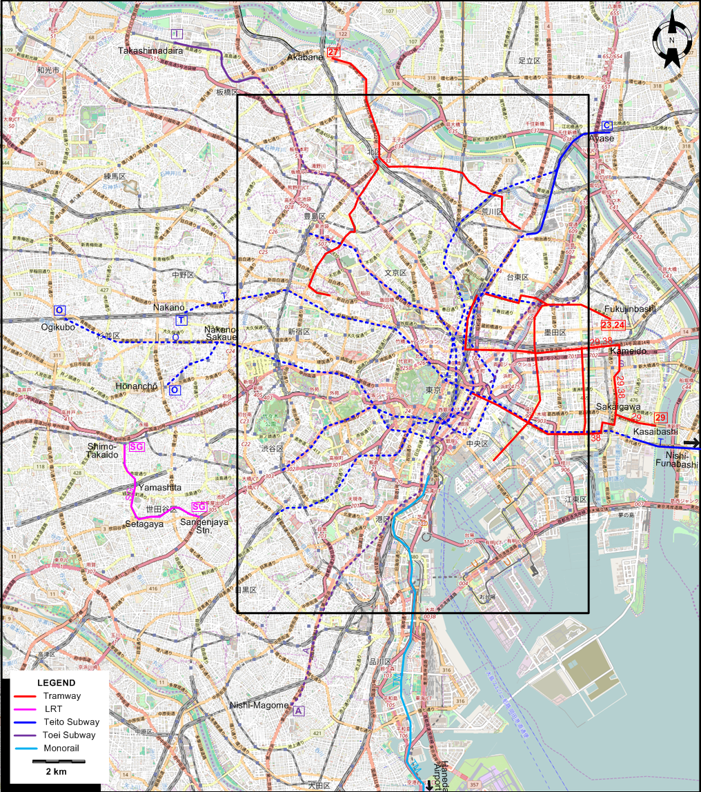 Tokyo tram subway rail map 1972
