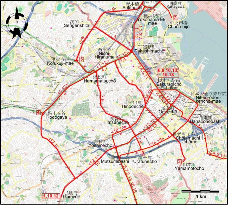 Yokohama centre tram map 1958