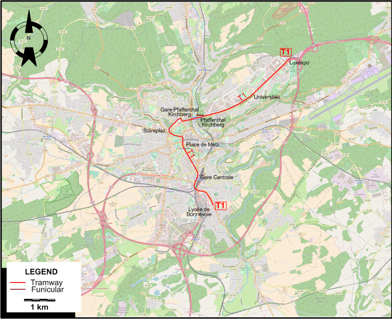 Luxembourg 2022 tram map