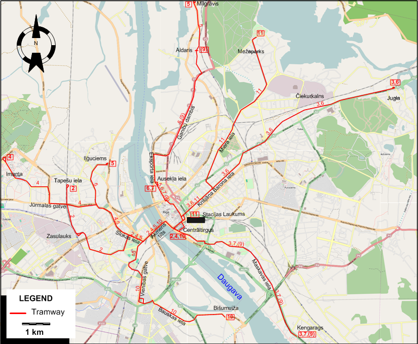 Riga tram map 2013