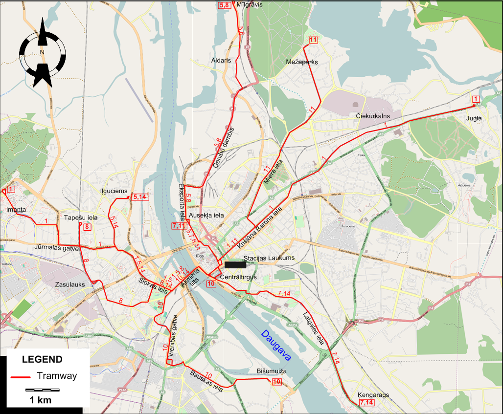 Riga tram map 2025