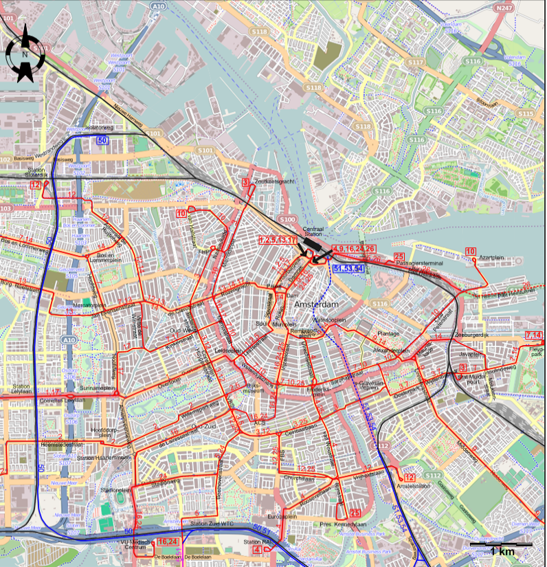 Amsterdam 2006 downtown tram map
