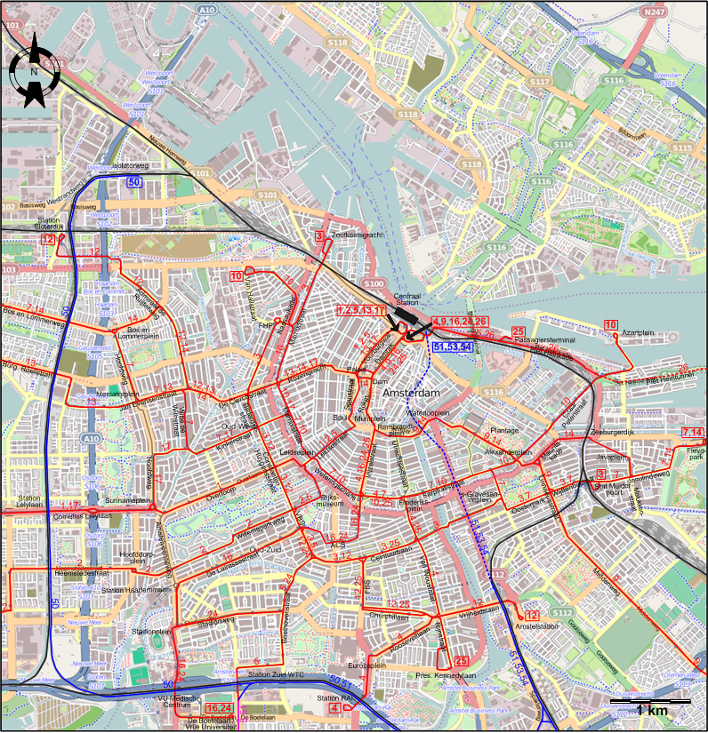 Amsterdam 2011 downtown tram map