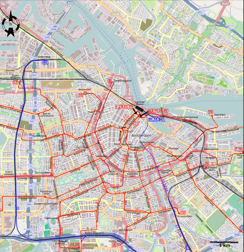 Amsterdam 2013 downtown tram map