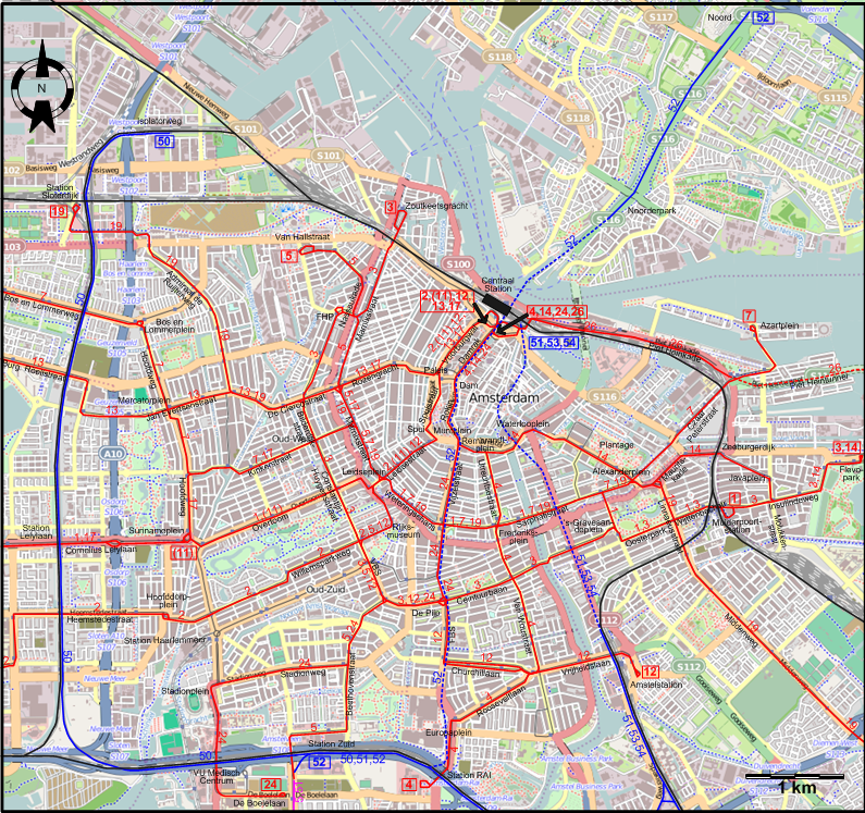 Amsterdam 2018 downtown tram map