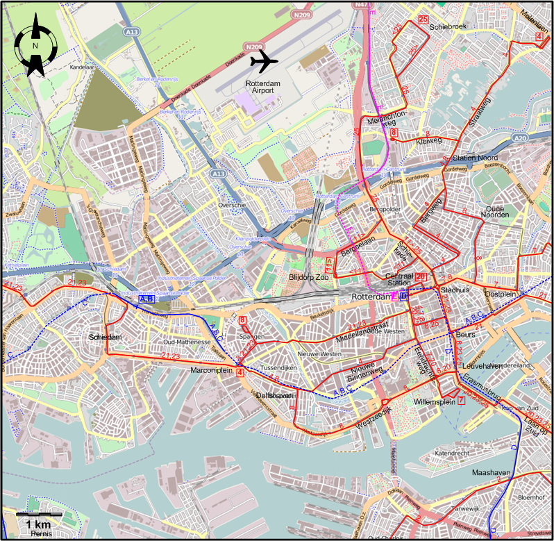 Rotterdam 2010 downtown tram map