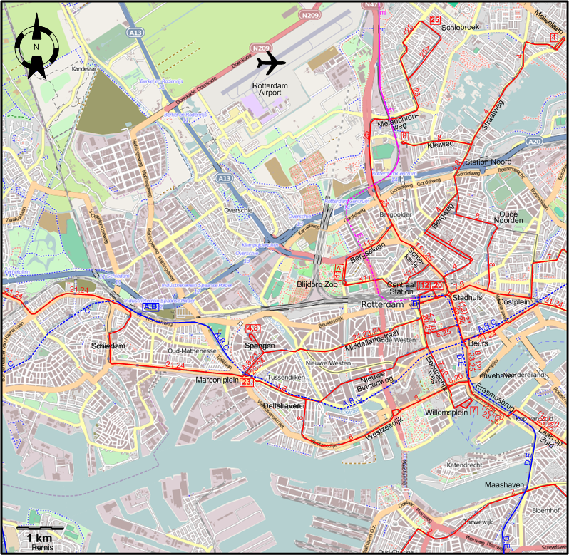 Rotterdam 2012 downtown tram map