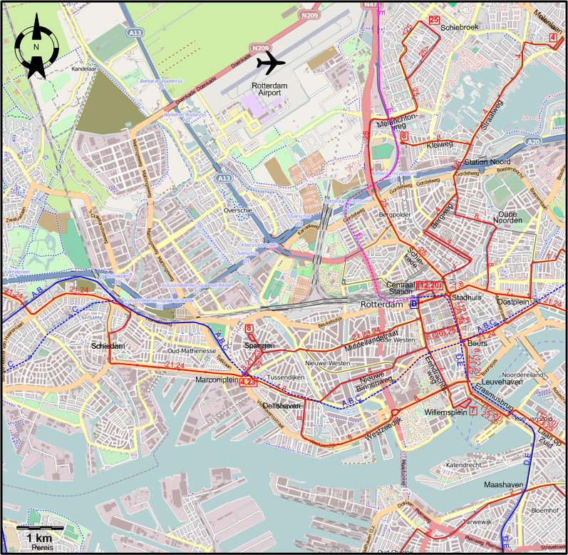 Rotterdam 2019 downtown tram map