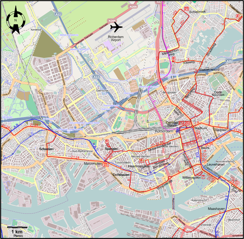Rotterdam 2022 downtown tram map