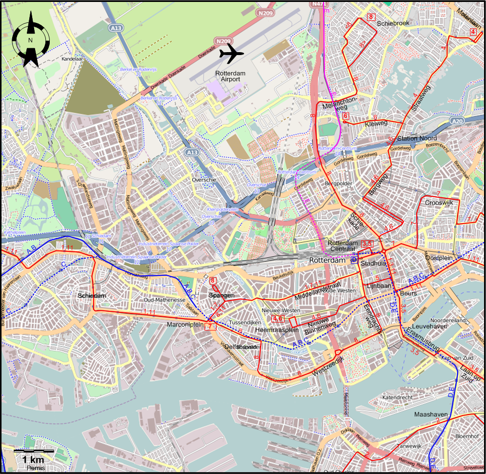 Rotterdam 2025 downtown tram map