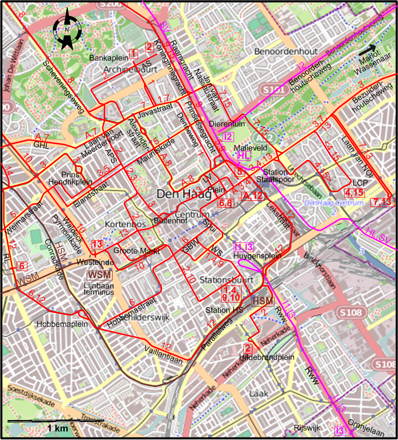 The Hague 1924 downtown tram map