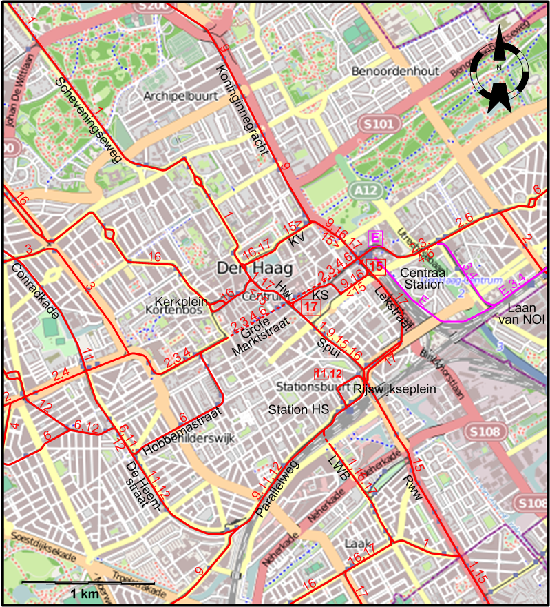 The Hague 2017 downtown tram map