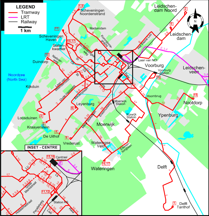 The Hague 2008 tram map