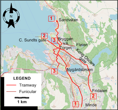 Bergen tram map 1950