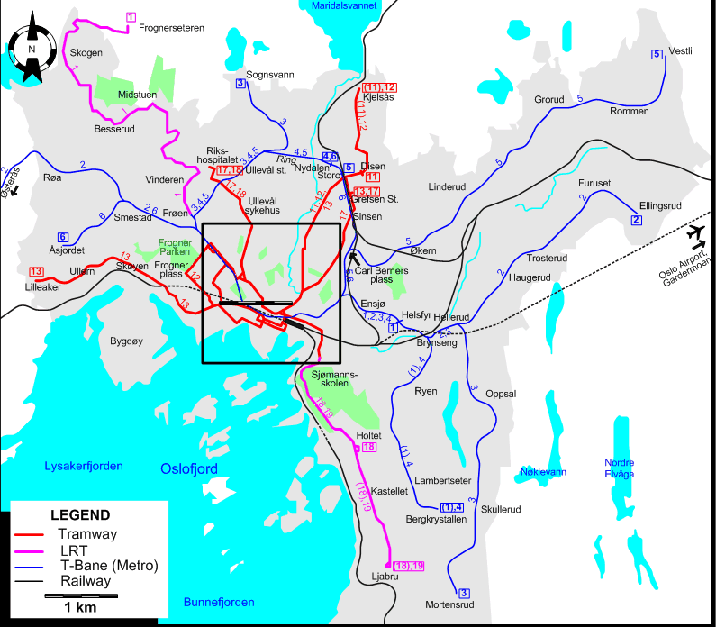 Oslo tram map 2009