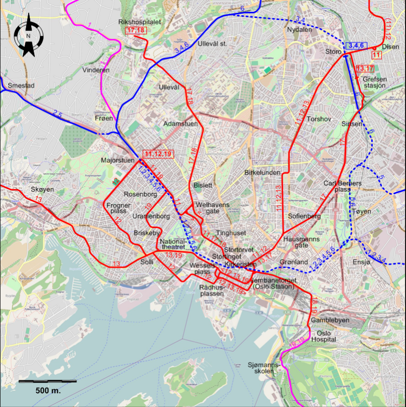 Oslo downtown tram map 2012