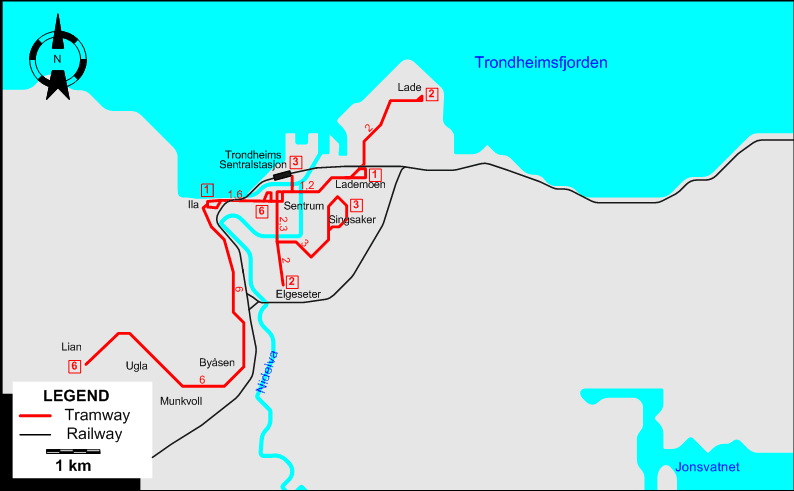 Trondheim tram map 1958