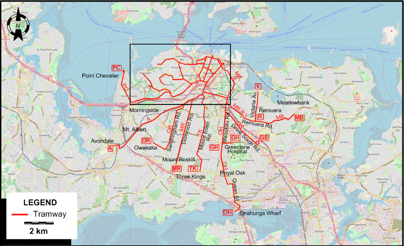 Auckland 1949 tram map