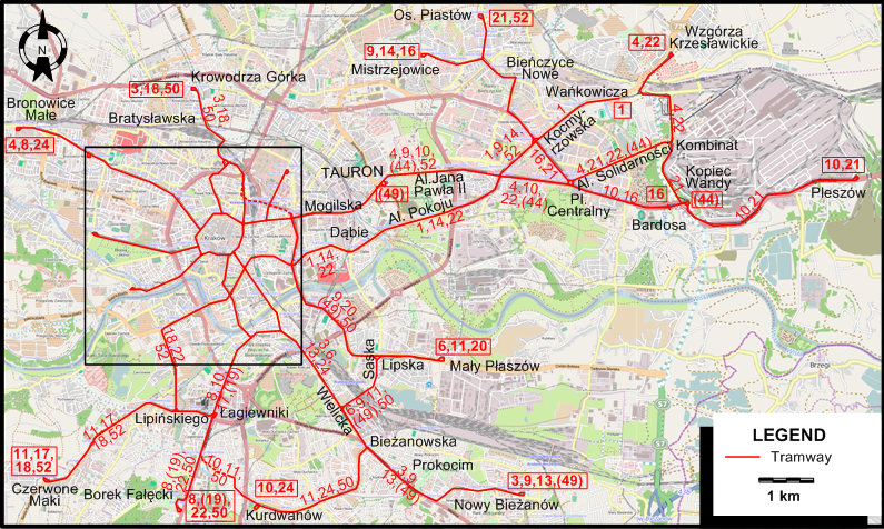 Cracow tram map 2022