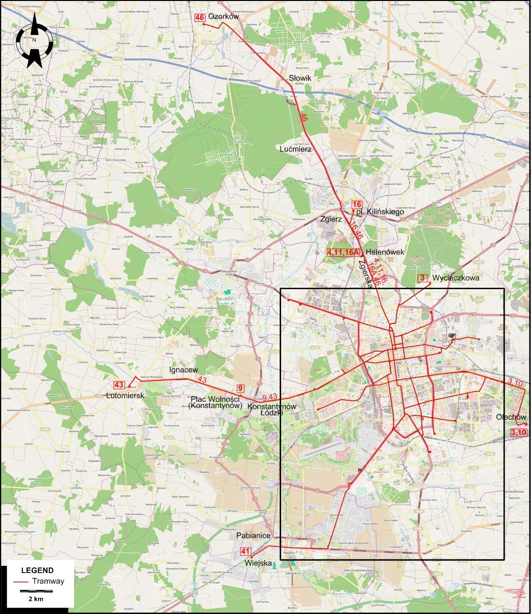 Lodz tram map 2015