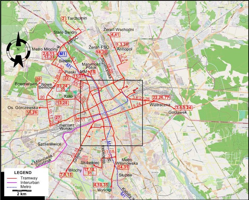 Warsaw tram map 2015