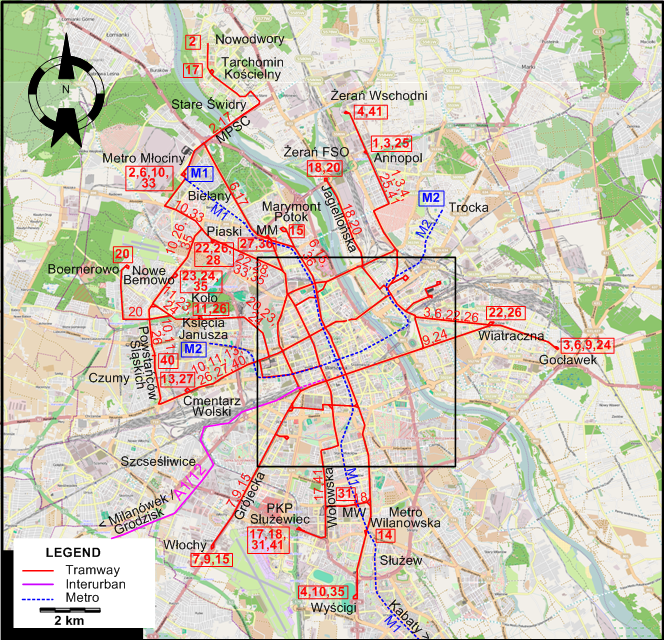 Warsaw tram map 2020