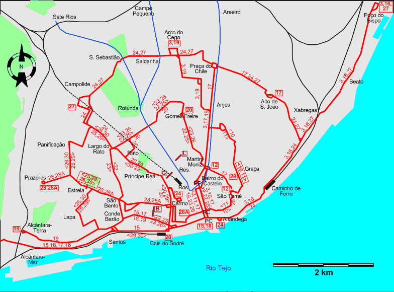 Lisbon downtown tram map 1981