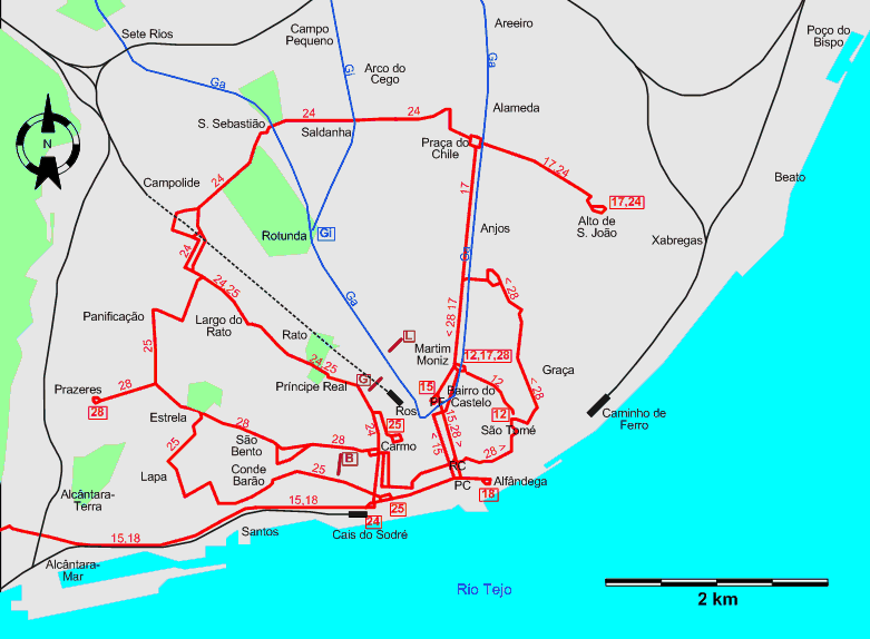 Lisbon downtown tram map 1995