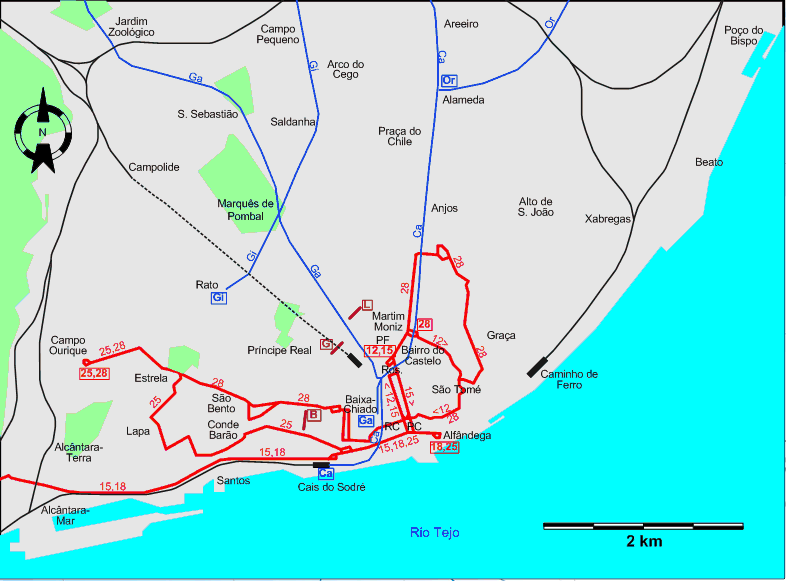 Lisbon downtown tram map 2004