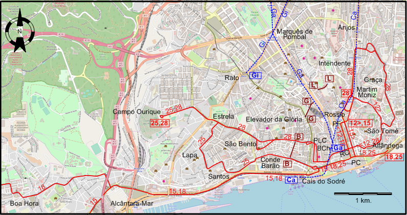 Lisbon downtown tram map 2004