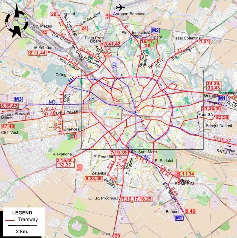 Bucharest tram map 1993