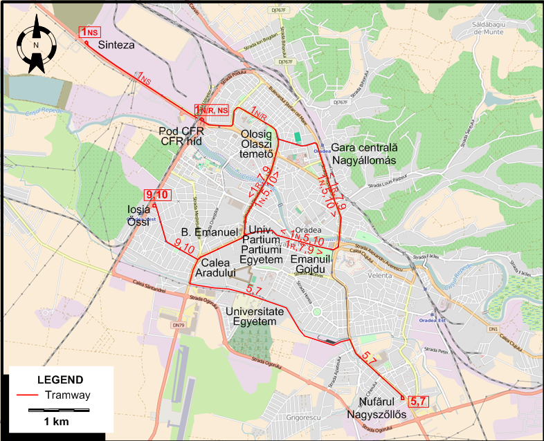 Oradea tram map 2021