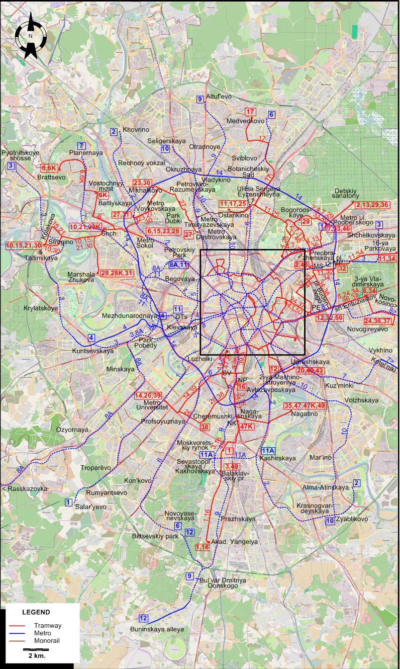 Moscow tram map 2018