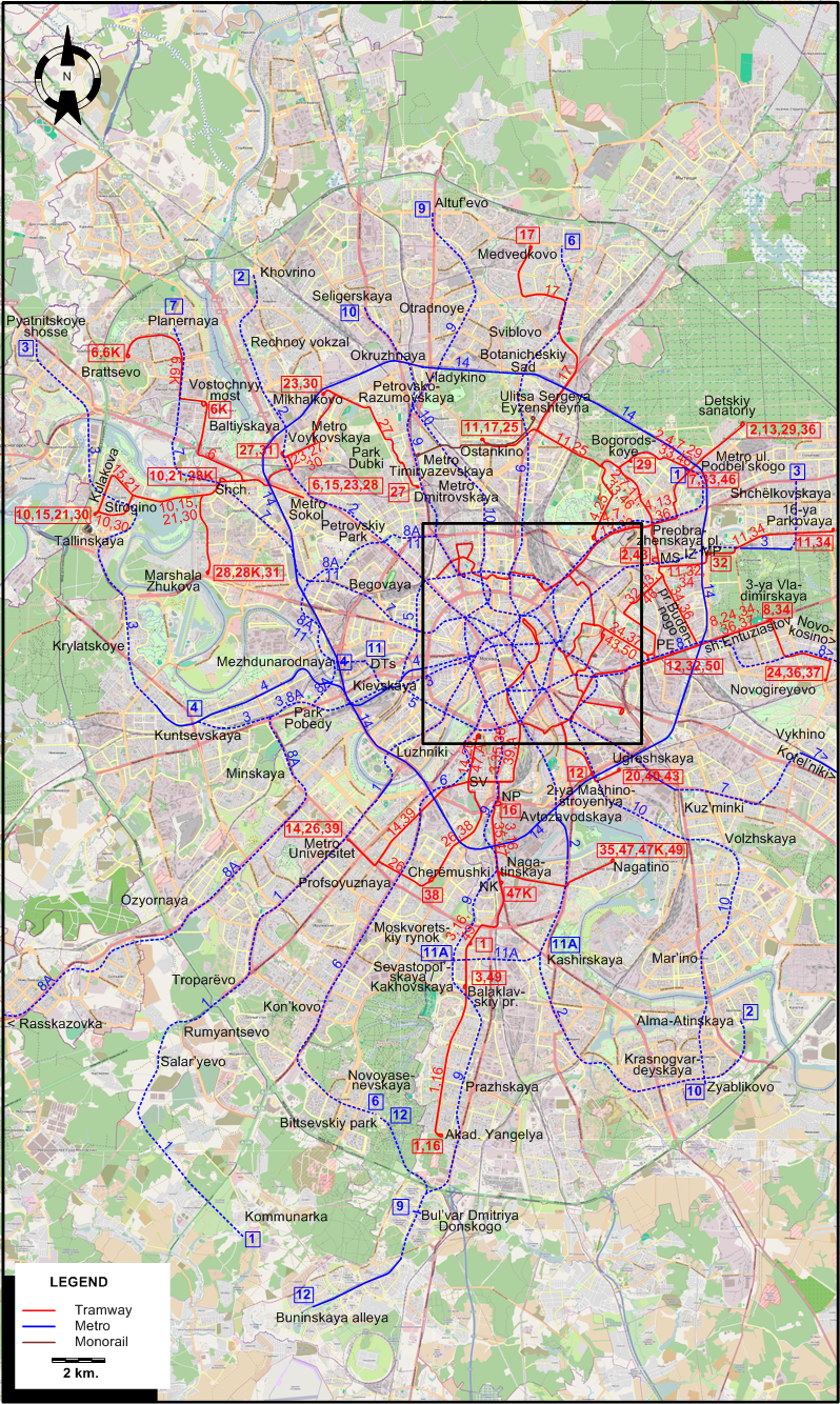 Moscow tram map 2019