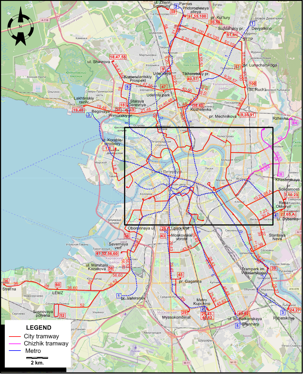 Saint Petersburg tram map 2024