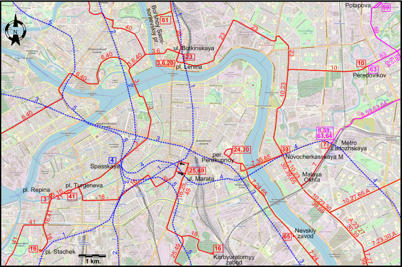 Saint Petersburg centre tram map 2021