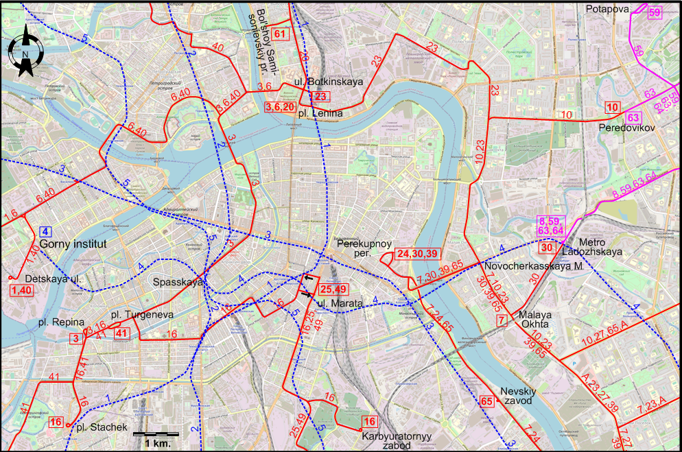 Saint Petersburg centre tram map 2024