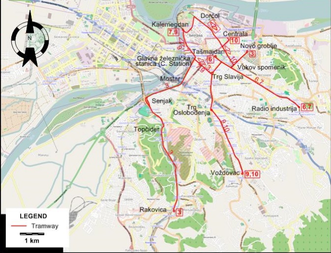 Belgrade tram map 1975