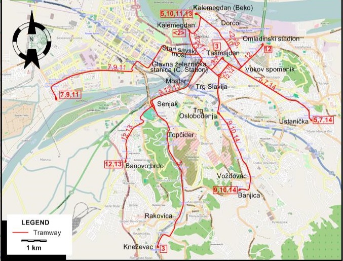 Belgrade tram map 2002