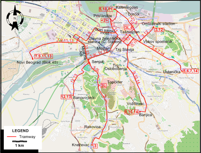Belgrade tram map 2019